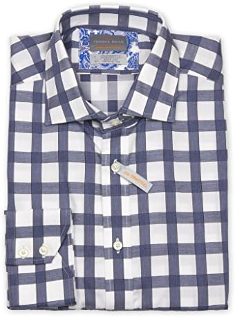 Thomas Dean Men's Long Sleeve Sport Shirt, X-large, blue and white exploded check