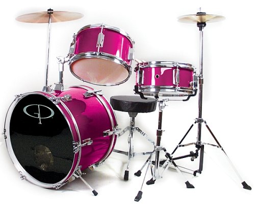 GP50 3-Piece Junior Children's/Kids Starter Drum Set with Sticks - Metallic Pink