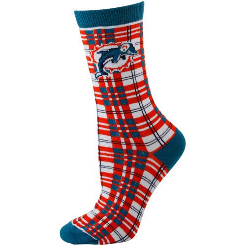 Miami Dolphins Ladies Orange-Aqua Plaid Socks