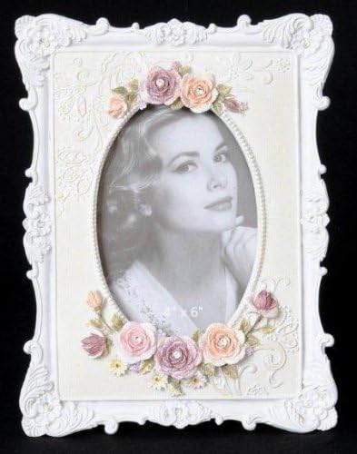 Antique Style Photoframe in a Nine Roses Design (Cream)