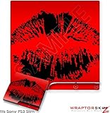 Sony PS3 Slim Skin - Big Kiss Lips Black on Red