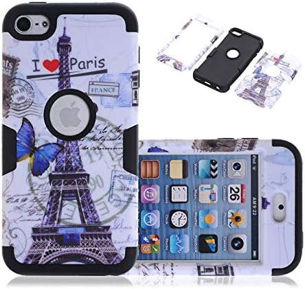 iPod Touch 6 Case, CexCob Eiffel Tower Hybrid 3 in 1 Shield Series with Soft Silicone Inner Case Impact Resistant Armor Combo for Apple iPod Touch 6th Generation, Black