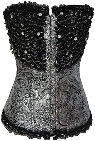 Juubuy Women's Ruffle Beads Body Shaper Corset Clubwear Medium Size Silver