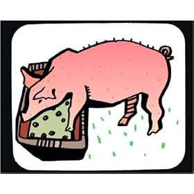 Decorated Mouse Pad with the image of: trough, eating, pink, pig, livestock