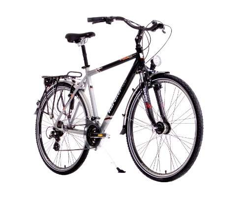 Karcher Herren Alu-Trekking Fahrrad, 24 Gang Shimano Kettenschaltung mit Shimano-Nabendynamo mit Federgabel und Federsattelst&uuml;tze, schwarz/grau ma ...