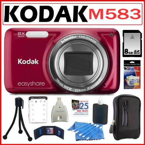Kodak EasyShare M583 14MP Digital Camera with 8x Optical Zoom in Red + 8GB Accessory Kit