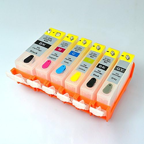 Inksky EMPTY Refillable Cartridges canon PGI-220 CLI-221 6PCS FOR CANON printer models:MP980 MP990