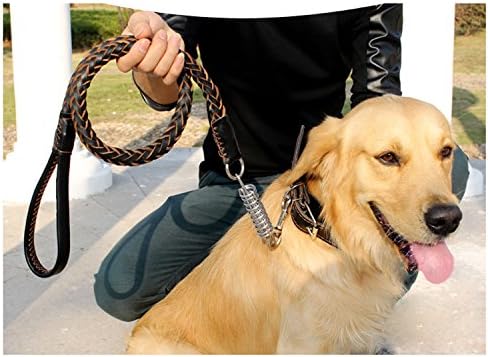 Dog Leash Harness,Paperflower® Short Traffic Dog Leash 47'' Long Cowhide Leather Dog Training Leash Fit Medium to Large Breeds (Black)