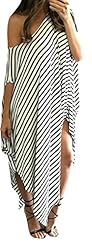 One Shoulder Striped Print Cotton/Polyester/Spandex  Shirt  Dress