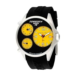 Torgoen Swiss Men's T08302 Triple Time Zone Yellow Polyurethane Strap Watch