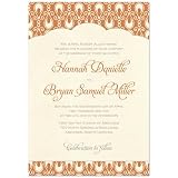 Hollywood Orange On Champagne Wedding Invitations