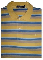Men's Nautica Polo Shirt Short Sleeved Several Sizes Available Yellow/beige/blue Striped
