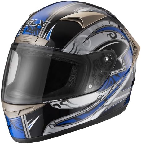 GLX Tribal Full Face Motorcycle Helmet (Silver / Black, Small)