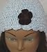 Hand Crocheted Denim Color 100% Rayon Chenille and Gimp Skull Cap for Women and Teens Trimmed with Purple Velvet Flower Image