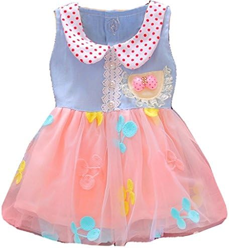 Baby Girls Cute Child Flowers Denim Bow Children Dress 6-12 Months Pink