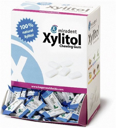 miradent 100% Xylitol Dental Professional Chewing Gum (Assorted Flavors/ 200 packs of 2 pieces in dispenser box great for home and business!)