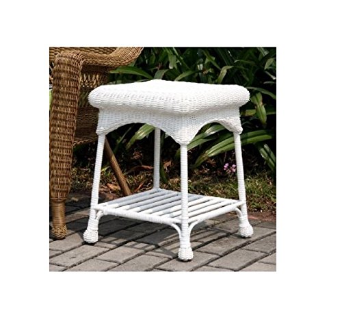 Jeco Wicker Patio End Table In White Import It All