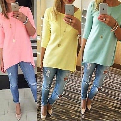 3/4 Sleeve Long Tops Blouse Shirt Ladies Beach BOHO Mini Dress