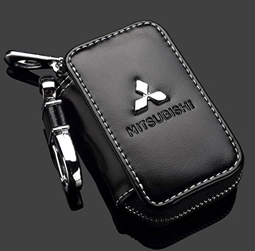 For Mitsubishi New Car Premium Leather Car Key Chain Key Case Key Bag Key Holder Black Fashion
