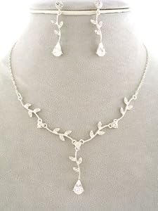 Hochzeit Brautschmuckset Silber plattiert Blätter Kristall