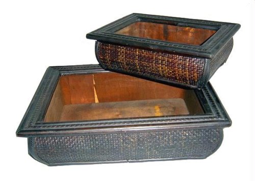 Kitchen: Rattan Wood Rectangular Planters Set of 2