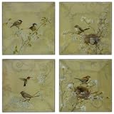 Flowering Tree & Song Birds Plates Set Of 4