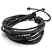 KONOV Mens Leather Rope Bracelet, Adjustable 7-9 Inch Surfer Wrap, Black