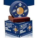 2010 Game Used dirt in Tampa Bay Rays logo set of 4 coasters (ML