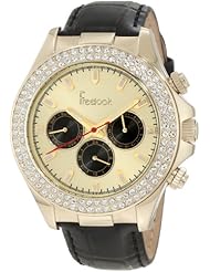 Freelook Womens HA6306G-3 Black Leather Band Matt Gold Chronograph Dial Swarovski Bezel Watch