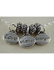 Simple Words of Inspiration "Love Mother and Strength" Necklace in Sterling Silver