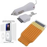 Fosmon's Starter Kit 3 for Apple iPod Classic / 6th Gen (with Car Charger, Screen Protector, and 1 pcs Protective Beanie Caps Socks)