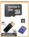 SanDisk 16GB MicroSDHC Memory Card with Adapter (Bulk Package) + SanDisk MicroSDHC to MiniSDHC Adapter (Bulk) + USB2.0 High Speed Card Reader