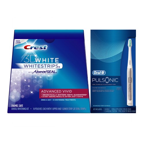 Crest 3D White Advanced Whitening Pack - Crest 3D White Advanced Vivid Whitestrips and Oral-B Pulsonic Rechargeable Toothbrush