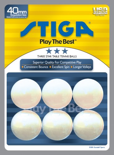 Stiga T0640 3-Star Table Tennis Balls, 6-Pack (White)