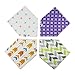 BabyDew Bandana Bibs, 4 Pack Cute Unisex Bib with Snaps - Best for Babies Drooling, Teething and Feeding . 100% Organic Cotton & Waterproof Fleece. Perfect Baby Shower Gift for Boys & Girls (7 oz)