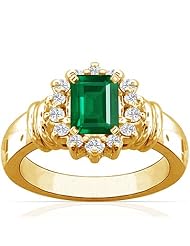 14K Yellow Gold Emerald Cut Emerald Ring With Sidestones (GIA Certificate)