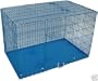 48" Blue Three Doors Folding Dog Pet Bed House Folding Metal Crate Cage Kennel with Metal Pan and Free Divider