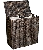 BirdRock Home Water Hyacinth Laundry Hamper with Divided Interior (Espresso) | Environmentally Friendly | Includes Two Removable Cotton Liners