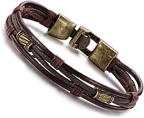 Leather Bracelet Men Vintage Rope Braided Bangle Bracelet Wrap Wrist Band Brown