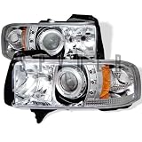 Dodge Ram 1994 1995 1996 1997 1998 1999 2000 2001 1PC Halo LED Projector Headlights - Chrome