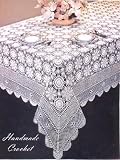 Hand Crocheted Lace White 68 Inch Round Tablecloth