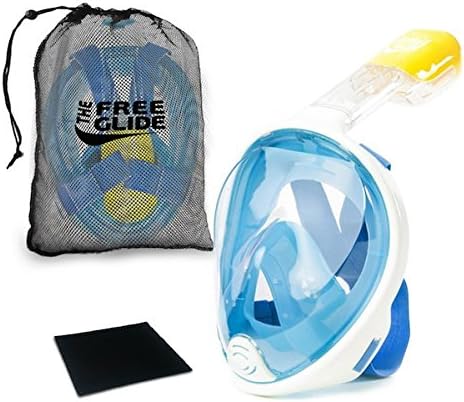 Snorkel Mask Full Face For Swimming and Snorkeling - Easy Breathe Anti Fog For Kids (S/M) Or Adult (L/XL) By The Free Glide (Blue)