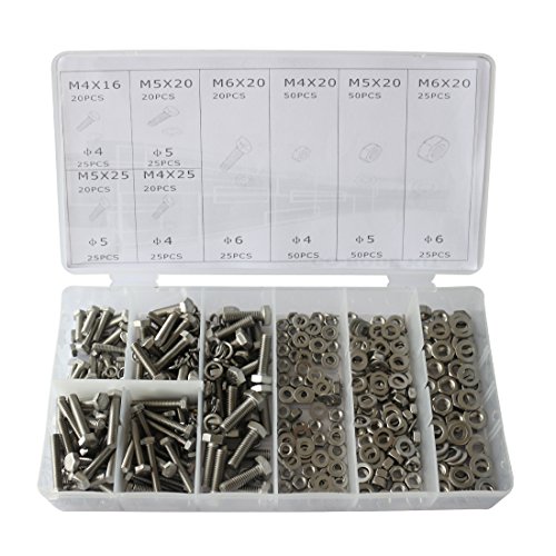 475pcs Stainless Steel Metric Hex Head Cap Nuts Screw with Lock and Flat Washers Assortment