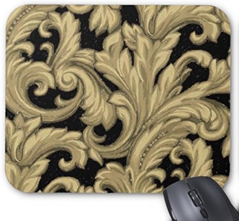 Pentys Gold Black Damask Floral Rectangle Non-slip Rubber Mouse Pad 24"x 14"