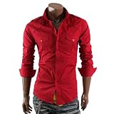 Image of Doublju Mens Casual Shoulder Strap Shirts RED (CXJL)