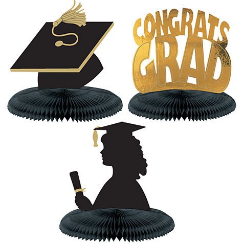 Graduation 3 1/2in Centerpieces with Mini Female Silhouettes 3ct