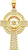 14K Gold Claddagh Celtic Cross Pendant