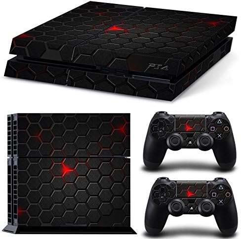 Brand Decal Skin Stickers For Playstation 4 PS4 Console + 2 Pcs Stickers For PS4 Controller(red&amp;white,black,Silver))
