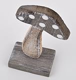 Pilz Fliegenpilz Deko Objekt Holz grau Xmas Herbst Weihnachten (13x7x4cm) - 