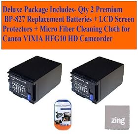 Deluxe Package Includes- Qty 2 Premium Bp-827 Replacement Batteries + LCD Screen Protectors + Micro Fiber Cleaning Cloth for Canon Vixia Hfg10 Hd Camcorder